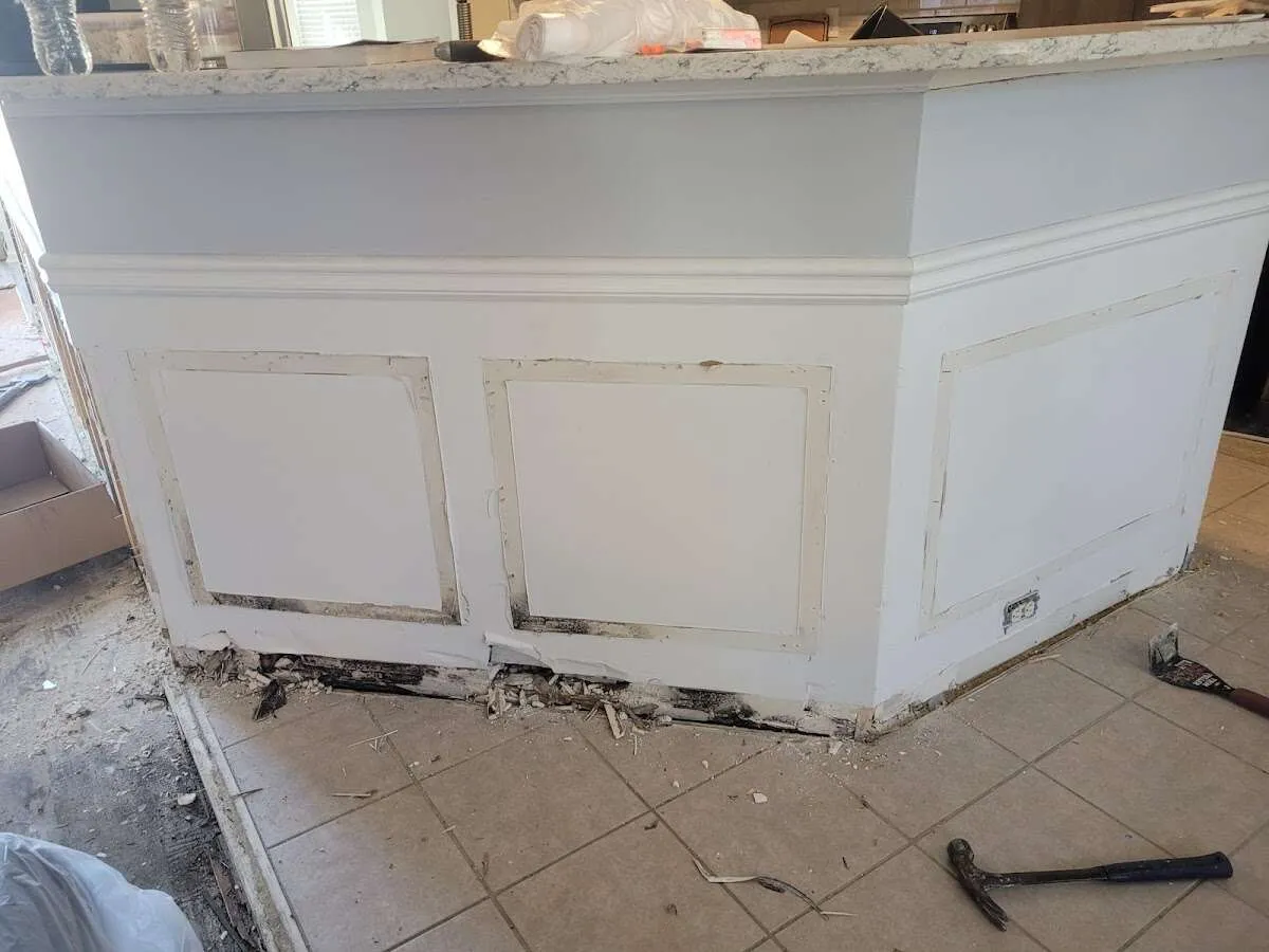 Water damage and mold on kitchen during Storm Damage Restoration in Kula